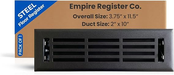 EMPIRE REGISTER CO Linear Design, Heavy Duty Floor Vent Covers, Metal Damper Attached. Vent Covers for Floor only. (Floor, Textured Black, 2 x 10 inch (Pack of 1))