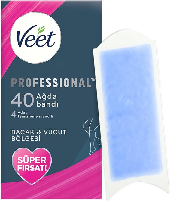 Veet Professional Hassas Ciltler İçin Ağda Bandı, Bacak ve Vücut Bölgesi, 40'lı Süper Fırsat Paketi