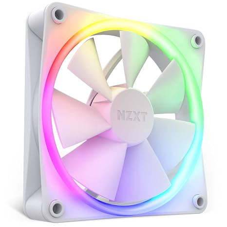 NZXT AER F120 RGB White - High Performance Airflow Fans - Single | 120mm PWM RGB fan with advanced lighting customization and whisper-quiet cooling. CAM-compatible lighting.