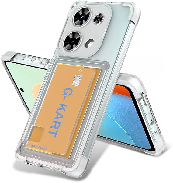 Coverzone Xiaomi Redmi Note 13 Pro 4G compatible Case Ultra Thickened Airbag Corners Transparent G-Card Cover with Card Holder Section with Design