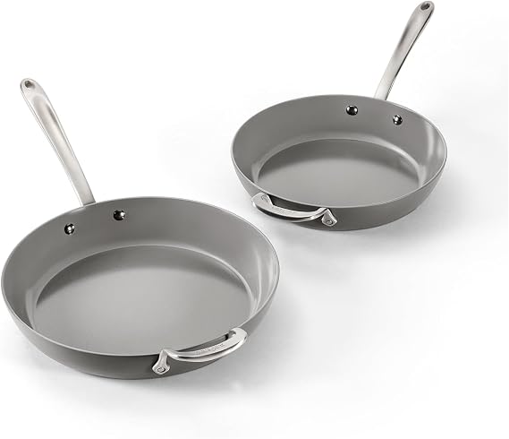 All-Clad HA1® Ceramic Nonstick, Frying Pan Set 10.5 and 12 inch - Oven Safe up to 450° & Compatible with All Stovetops (Gas, Electric & Induction) Light Grey