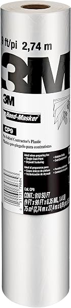 3M Hand-Masker Contractor's Plastic Film,108" in x 90' Feet,Unfolds to Full Width,Contains Job Site Dust & Overspray-Painting,Drywall Texturing,Wall Finishing&Floor Standing,1 Roll (CP9)(Pack of 12)