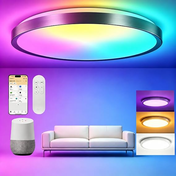 Yeelight Smart Ceiling Light, LED Ceiling Light, RGB Office Ceiling Light, 38 W, 2300 Lumen, 2700-6500 K, Dimmable Lamp, DIY Compatible with Alexa, for Living Room, Bedroom, Kitchen, Hallway, 40 CM [Energy Class E]