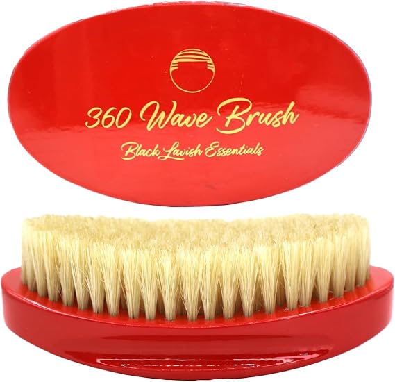 360 Wave Brush, Build Deeper Waves, Soft & Hard Boar Bristle Curved Brushes BLACK LAVISH ESSENTIALS (Soft Brush, Red)