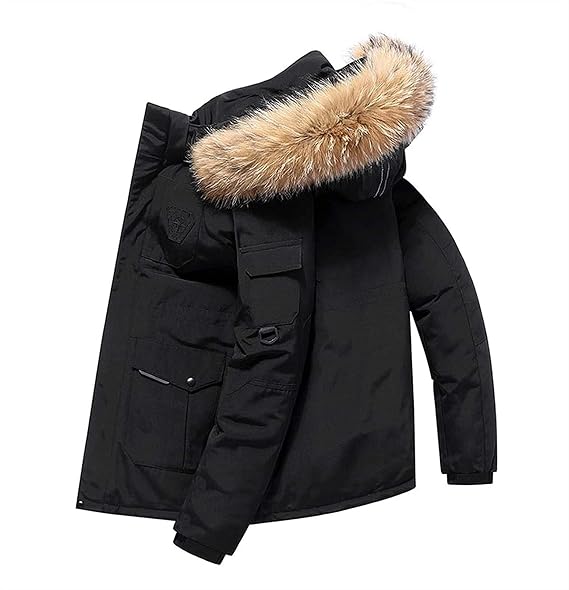 Men's Down Jacket Big Goose Autumn and Winter Thickened Coat Canada Style Warm Snow Coat (Color : Black, Size : L)