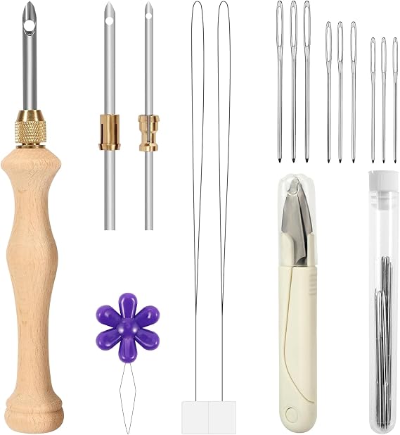JSRQT Punch Needle Starter Tool Kit,Adjustable Wooden Needle Punch,Rug Hooking Kit for Adults Beginner Embroidery