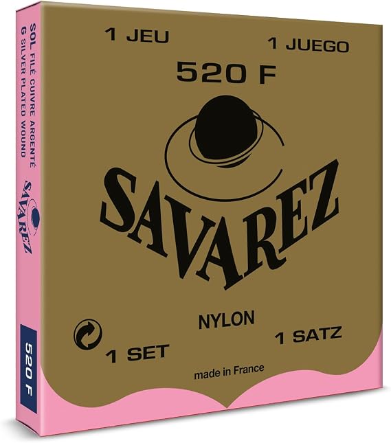 Savarez 655837 520 F Strings for Classical Guitar Set Traditional Concert 520F with Wound G String Standard Standard Tension Red