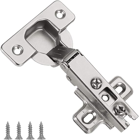 Furniware 2 Pcs Slide-on 35mm Kitchen Cabinet Wardrobe Door Hinge,110 Degree Self Close Full Overlay Standard Hinge-Nickel Plated