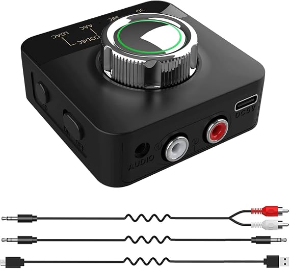Bluetooth Audio Receiver, with LDAC/APTX Low Latency/APTX HD/AAC/SBC, Wireless RCA Audio Adapter with 3.5mm Jack/RCA Out for Hi Res Music Streaming,HiFi Audio,Skeakers, Home Stereo