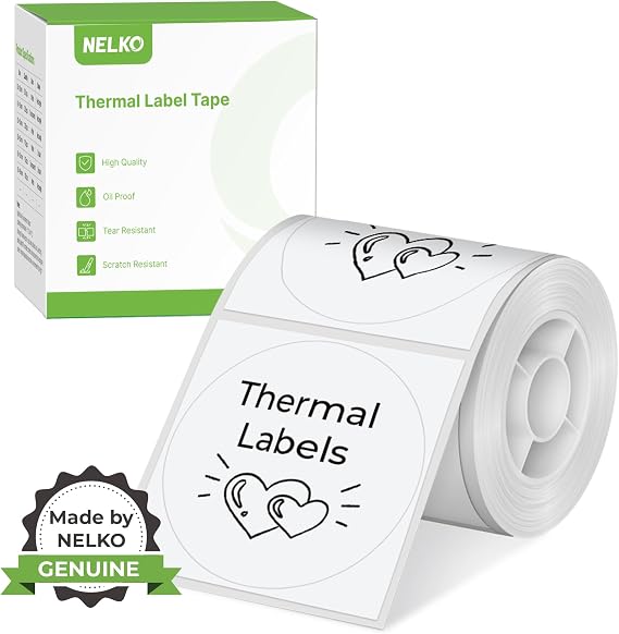 Thermal Labels for Nelko PM220 Label Maker, 2 inch (50mm) Round Thermal Label, Waterproof, Multi-Purpose Tab Tape, 1 Roll of 150 Self-Adhesive Thermal Paper (White)