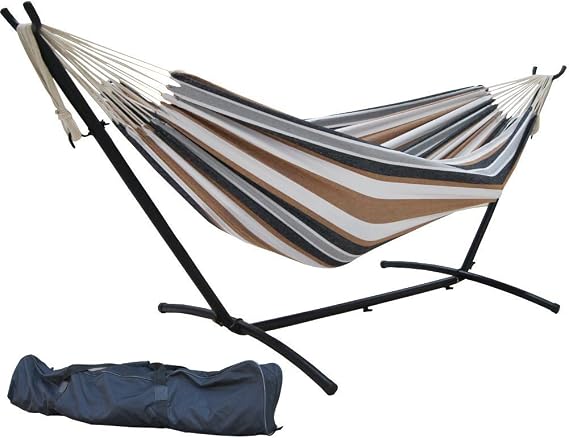 Double Hammock with Space Saving Steel Stand Includes Portable Carrying Case, Desert Moon
