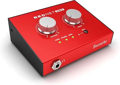 Focusrite RedNet AM2 Stereo Dante headphone amp and line out interface with PoE Power over Ethernet