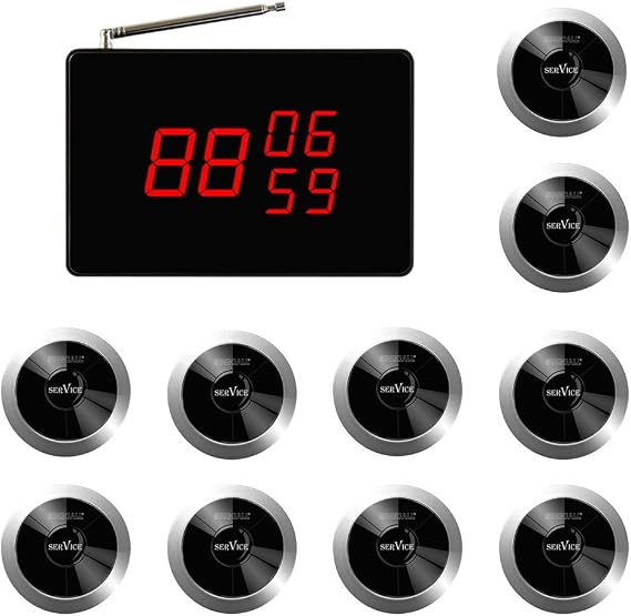 SINGCALL Wireless Restaurant Pager Calling System 10 Pagers & 1 Receiver