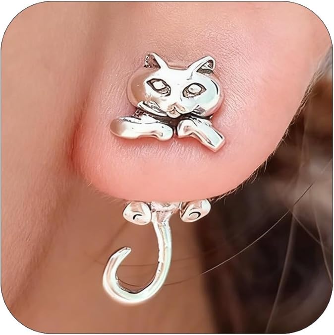 Cute Cat Earrings for Women Whimsical Jewelry Funny Animal Earrings Trendy Daily Everyday Fashion Unique Gifts for Women Weird Stuff Christmas Gift Stocking Stuffers