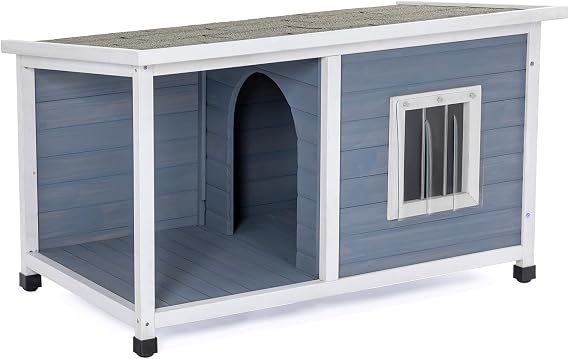 Petsfit Dog Houses for Medium Dogs, 45.5" L x 25.5" Wx26.5 H,Sun Protection Medium Dog House Outdoor, Durable and Thicken Panel with Balcony,Light Grey