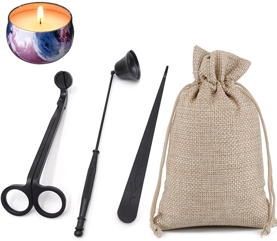 PTCCTV Candle Snuffer,Candle Wick Trimmer & Wick Dipper,Candle Put Out Flame Tool 3 in 1,Wax Candle Blower Outer Gifts for Candle Lovers,Candle Cutter Accessories Set for Home Aromatherapy (Black)