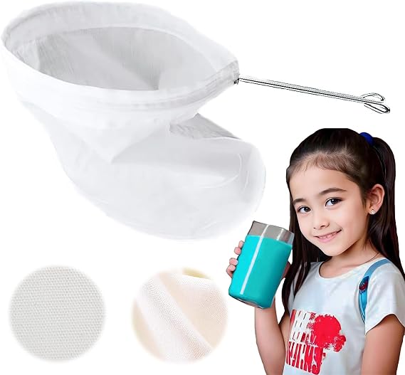 Ultra Fine Mesh Strainer Bags, Reusable 180 Mesh Steel Handle Frame for Filter NutMilk, Coffee, Milk, Butter, Juices and Fresh Cheese Ultra Dense-Diameter 7.48 Height 12.59