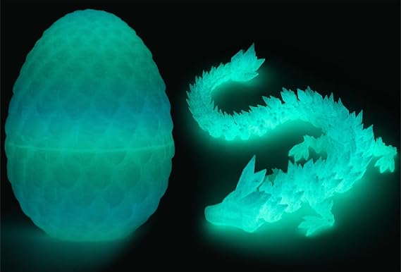 3D Printed Dragon Egg Fidget Toys Mystery Crystal 3D Printed Animals Articulated Dragon Easter Eggs Gifts Home Desk Decor (Luminous)