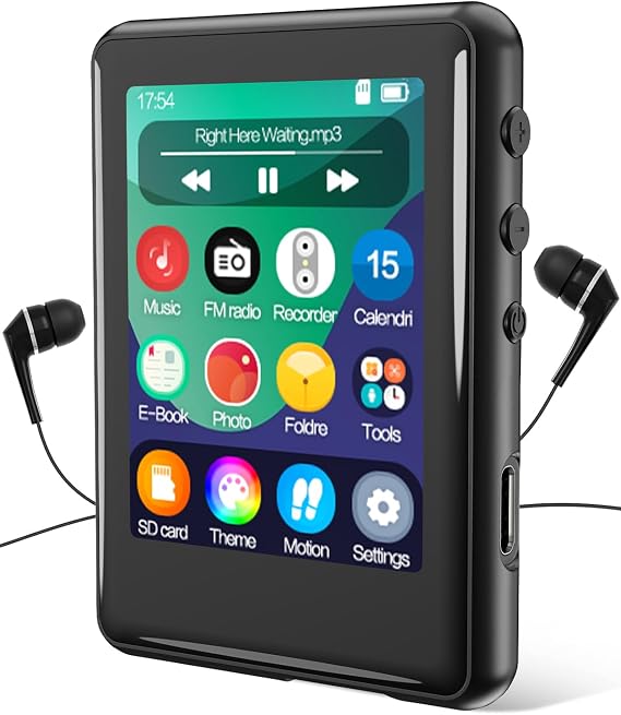 MP3 Player,Tokemisc Bluetooth Full Touchscreen Kids Portable Music Player with Speaker,FM Radio,E-Book,Built-in Micro SD Card Slot,Earphones Included,Max 256GB Expand