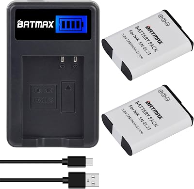 Batmax 2X EN-EL23 EN EL23 Battery  Quick LCD Charger for Nikon Coolpix P600, P610, B700, P900, S810c Digital Cameras