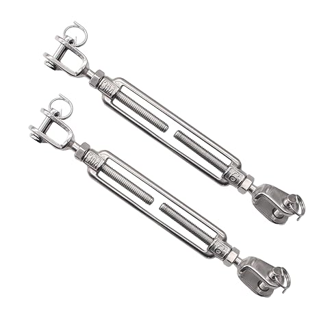 Turnbuckle 1/4" x 8" Jaw & Jaw,304 Stainless Steel,Adjustable Rigging Hardware for Stage, Marine, Construction (Pack of 2) (M6)