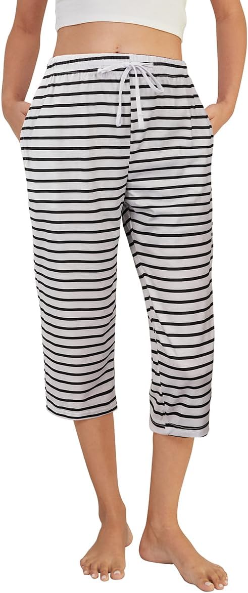 YIJIU Women's Capri Pajama Pants Printed Lounge Sleep Pants Soft Drawstring Causal Pj Bottoms with Pockets