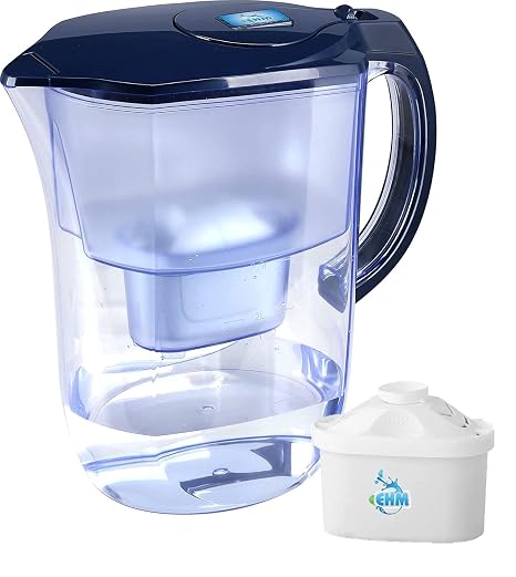 EHM Ultra Premium Alkaline Water Filter Pitcher - 3.8L, Activated Carbon Filter- BPA Free, Healthy, Clean, Toxin-Free Mineralized Alkaline Water in Minutes- Up to 9.5 pH-2023 Model (Blue, 1 Filter)