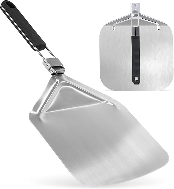 NutriChef Nonstick Pizza Peel - 16" x 12" Aluminum Pizza Paddle w/ Folding Rubber Handle - Oven, Grill, Dishwasher Safe