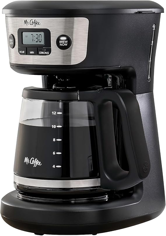 MR. Coffee 12 Cup Strong Brew PROGRAMABLE Coffee Maker, Black and Silver