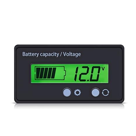 Battery Capacity Voltage Indicator, 12V 24V 36V 48V, LCD Display with Green Backlit, Monitor for Car Vehicle