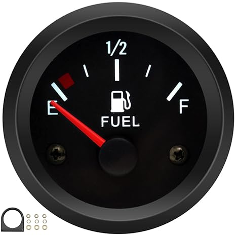 240-33 OHM Universal Fuel Gauge 2" (52mm) - E-1/2-F Fuel Level Meter with LED Backlight, 12V Fuel Tank Gauge for Cars, Trucks, Boats & Motorcycles