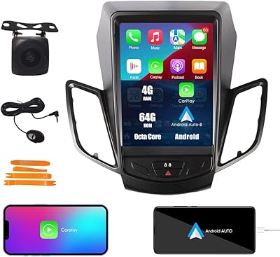 Tesla Style Car CarPlay Android Auto Navigation Stereo GPS Radio Reverse Camera 9.7 IPS Touchscreen Headunit Tablet Media Player for Ford Fiesta 2013-2017, if Applicable Octa Core 4G64G