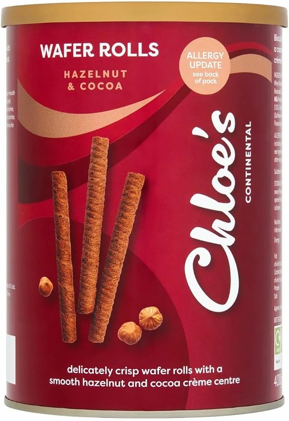 Hazelnut & Cocoa Wafer Rolls 400g – Crispy Delicate Wafers with Smooth Hazelnut & Cocoa Crème, Perfect Snack for All Occasions