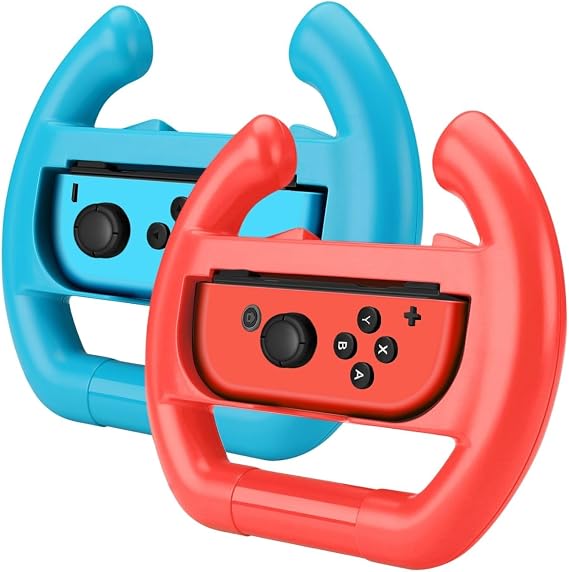 TNP Racing Wheel for Nintendo Switch/Switch OLED Joy-Con Controller (Set of 2 Red + Blue) Racing Steering Wheel Controller Accessory Grip Handle Kit Attachment