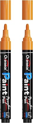 Overseas Orange Paint Pens Paint Markers - Permanent Acrylic Markers 2 Pack, Water Based, Quick Dry, Waterproof Marker Pen for Rock, Wood, Plastic, Metal, Canvas, Glass, Fabric, Mugs. Medium Tip