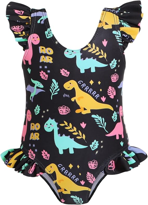 YOUNGER TREE Toddler Baby Girls Swimsuit Infant One Piece Bathing Suits Cute Dinosaur Beach Wear Sunsuit Ruffle Swimwear