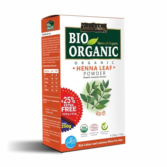 INDUS VALLEY Bio Organic 100% Organic, Natural Red Henna Leaf Powder For Hairs -(200g+50g)