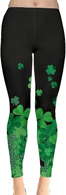 CowCow Womens Stretchy Pants Green Shamrock St Patricks Day Clover Leaves Leprechauns Leggings, XS-5XL