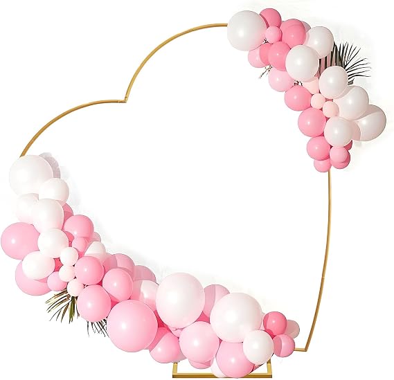 Tilted Heart Shaped Balloon Arch Stand Gold Metal Balloon Arbors Frame with Base for Wedding, Birthday, Parties Photo Background Decorations