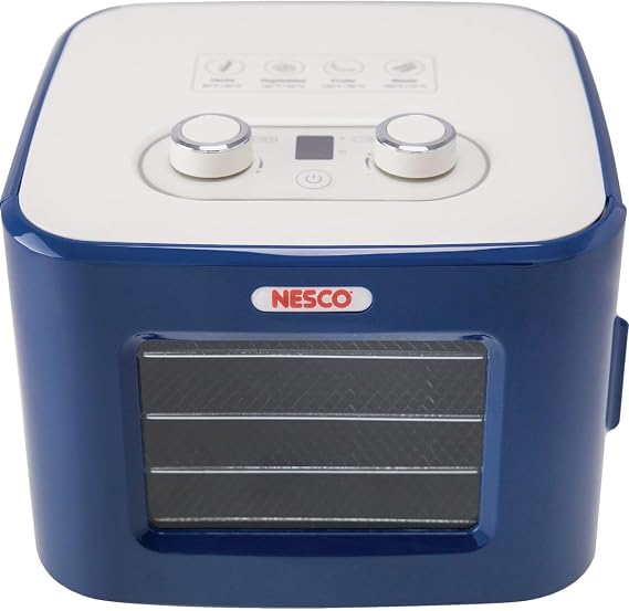 NESCO FD41B Snackmaster Food Dehydrator for Easy Home Snacks, Simple Blue Countertop Dehydrator with 4 Trays