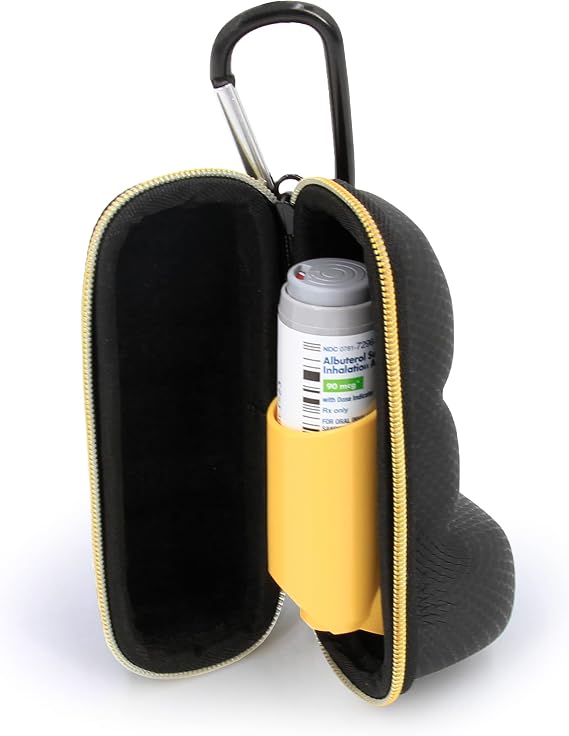 CASEMATIX Asthma Inhaler Case with Lanyard and Clip On Keychain Carabiner, Inhaler Holder Extended to Fit Standard Rescue and New Albuterol Inhaler Devices up to 4 Inches - Includes Asthma Case Only