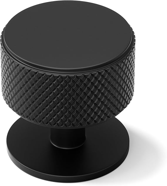 Goldenwarm 5 Pack Black Drawer Knobs, Knurled Matte Black Cupboard Door Knobs Aluminum Alloy Single Hole Cabinet Handles