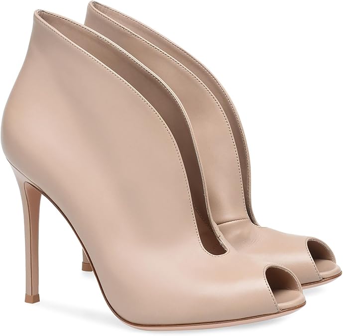 Women's Open Peep Toe High Heel Booties Classic Solid Color Stiletto Heels Ankle Boots Fashion Slip-on Party Dress Comfort Short Ankle Boots,Beige,9.5