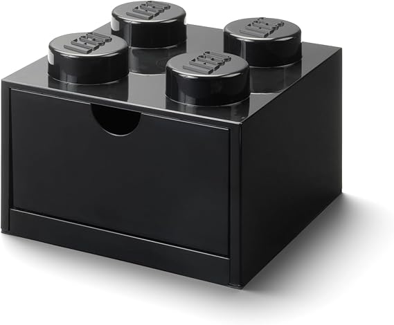 Room Copenhagen LEGO Storage Brick 4 Desk Drawer, 4-Stud Stackable Tabletop Storage Box, 6.2 x 6.2 x 4.4 in, Black