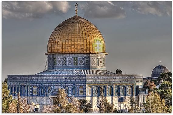 HPUXSYIO Muslim Masjid Al Aqsa and Dome of The Rock Canvas Art Posters and Prints Realist Mosque Wall Pictures for For Office Bedroom Living Room Home Decoration (12x18inch(30x45cm),Unframed)