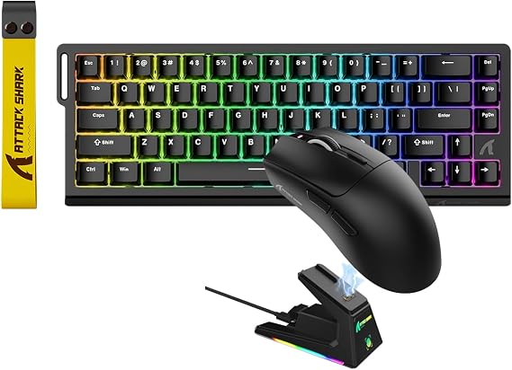 ATTACK SHARK X68 HE Wired Magnetic Switch RT RGB Mechanical Keyboard & X1 Triple-Mode Wireless Gaming Mouse Combo 8000Hz Polling, 49g Ultra-Lightweight, PAW3395 Pro Sensor, 40000 DPI(Black)