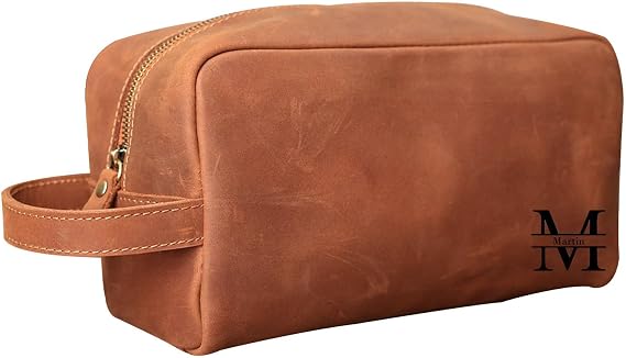 Toiletry Bag for Men Women,Customized Full Grain Leather Handcrafted Travel Dopp Kit,Leather Toiletry Travel Pouch,Large Cosmetic Shaving Bag Brown Small