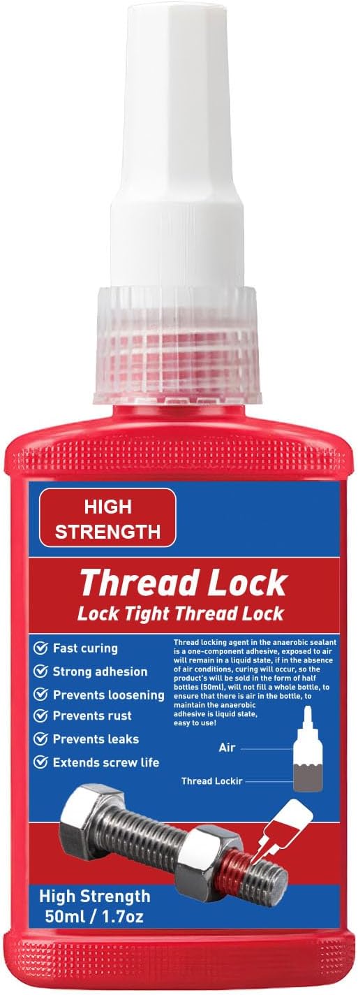 Thread Lock Red, High Strength Lock Tight Anti Rust&Loosening, Locktight Threadlock for Gap Filling and Tighten Bolts Nuts Fasteners 50ml ﻿