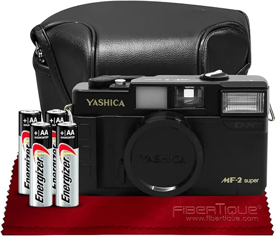 Yashica MF-2 Super 35mm Film Camera - 38mm f/3.8 Lens by Kokoti Black (YAS-MF2SDX-BK) w/Hard-shell Case, Auto ISO Detection, 1/125 Shutter, + Basic Bundle