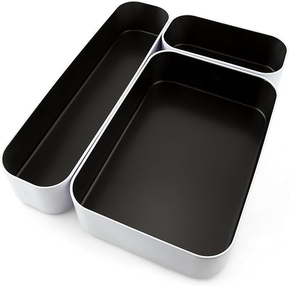 Three by Three Seattle Metal Drawer Organizer Tray Set, 3-Pc, 1" Deep